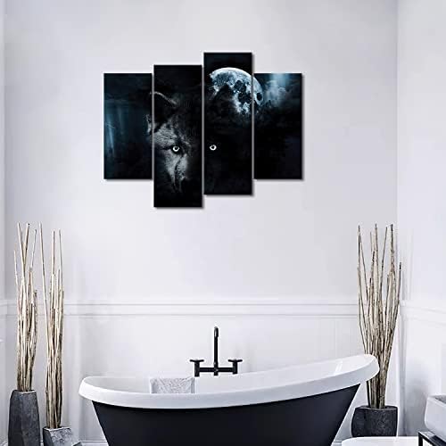 4 панел wallидна уметност црн волк и полна месечина сликање на сликата на платно животни слики за украс за украси за дома