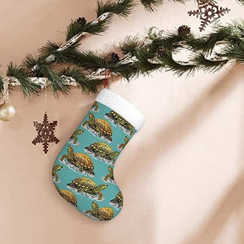 Waymay Box Turtle Teal Teal Christmas Stocking 18 инчи Божиќ што виси чорап класичен празник за украсување чорапи