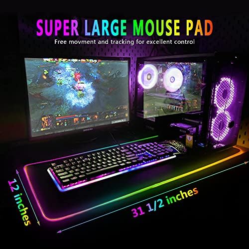RGB Игри На Среќа Глувчето Рампа 31.5 X 12in, Голем LED Mousepad со 11 Режими На Осветлување, Мека Не-Лизга Гумени Глувчето Мат За