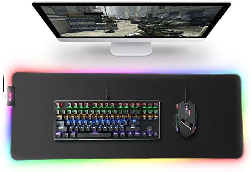 Голема подлога за глувче за игри RGB - мека гума за нелизгање LED Mousepad, густа компјутерска тастатура глувци Мат за MacBook, компјутер,