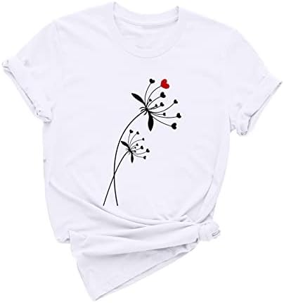 Женска облека трендовски кратки ракави екипаж памук памук графички обичен блуза маичка летна есенска маица за жени 7t 7t