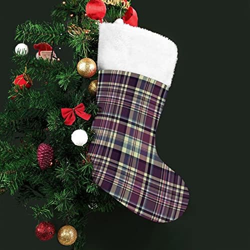 Гроздобер виолетова Шкотска карирана црвена Божиќна празничка чорапи дома украси за Божиќно дрво Камино виси чорапи