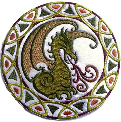 Обичен митски келтски змеј круг вез на железо на/шива лепенка [6,95 x 6,95] [направено во САД]