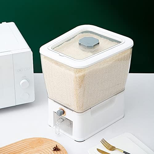 Јаксенор 11 килограм сад за складирање на ориз со диспензерот со едно копче и запечатен капак за сува храна во бела боја - идеален за домашна
