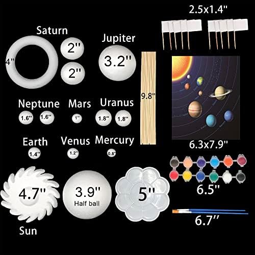 Комплет за модел на соларен систем 55 вклучуваат пигменти во боја, палета на фиоки за боја, четки, топчиња од стиропор, балон за надворешни