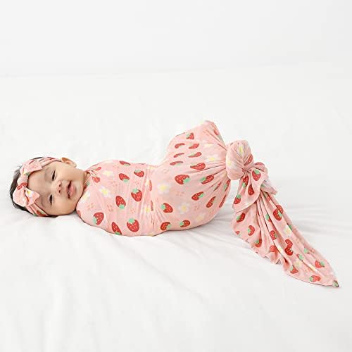 Малку jamjams бебе за бебиња - голема премија плетена вискоза од бамбус - завиткан завиткан, прием на ќебе и лента за глава, подарок