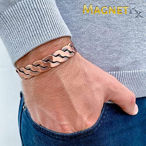 Magnetrx® Чиста бакарна магнетна нараквица - магнетни бакарни нараквици за мажи - прилагодлива манжетна + кутија за подароци