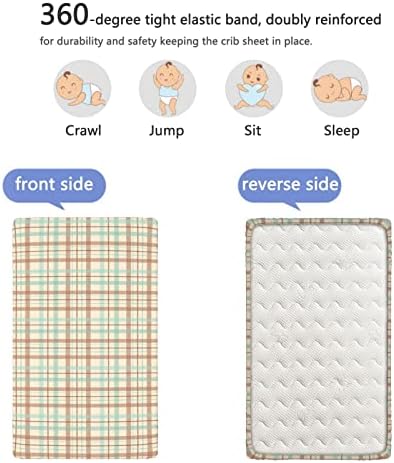 Карирани тематски опремени мини чаршафи за креветчиња, преносни мини креветчиња со меки и дишечки постелнини-плетен сад или столб за кревет, 24