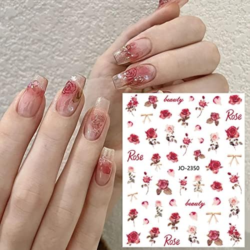 Цветни нокти налепници за уметност ретро роза цветни нокти декорации 3Д самолепливи пролетни црвени рози цветаат букви Дизајн на нокти