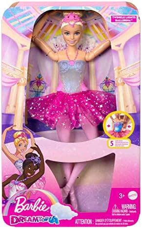Барби Dreamtopia Кукла, Трепка Светла Можни Балерина со 5 Светло-До Емисии, Светло Розова Туту, Русокоса Коса &засилувач; Тиара