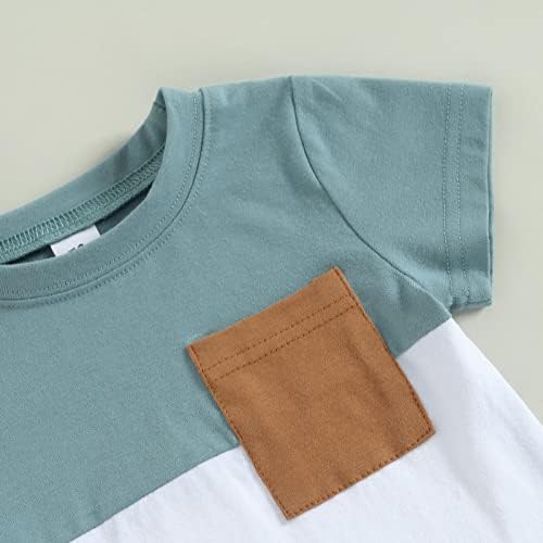 Lzcyilanxiulsl дете бебе момче лето облека поставува бои блок со кратки ракави маица врвот+цврста боја шорцеви симпатична облека