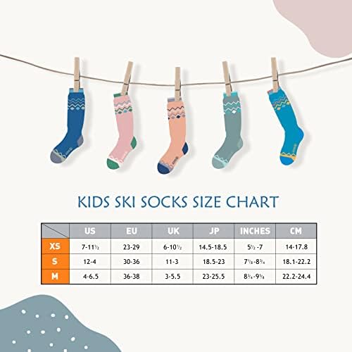 Детска скијачки чорапи на OuthorMaster, 2-пар пакети за сноубординг чорапи за момчиња и девојчиња за мали деца, над дизајнот на телето