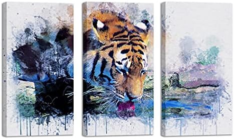 Wallидна уметност за дневна соба, масло сликарство на платно големо врамен тигар пијалок животински уметност апстрактна уметност за декор за
