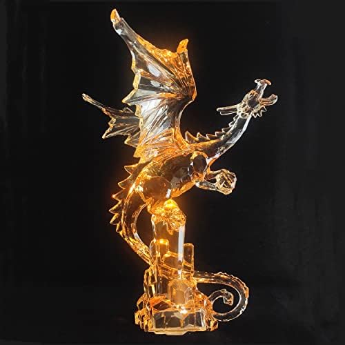 Darmomoon Crimson Dragon Fire Dragon Midle Ages Мит акрилна статуа скулптура фигура LED светло колекционерска змеј статуа фантазија декор