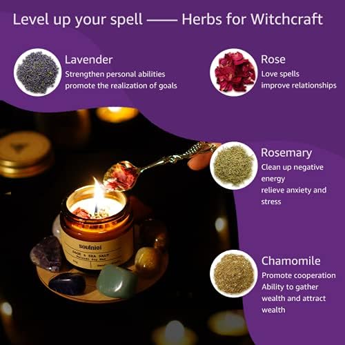 Комплет за вештерки Soulnioi за материјали и алатки за Wiccan, мудрец свеќи за куќа за чистење, 4 магични билки, 7 лековити