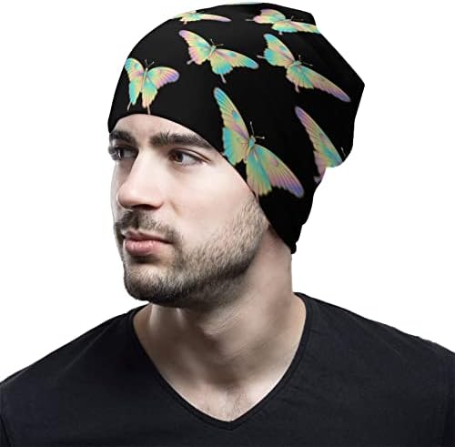 Холографски Butterlfy Unisex Beanie Hat Топло капаче за череп капа за спиење за спиење Една големина