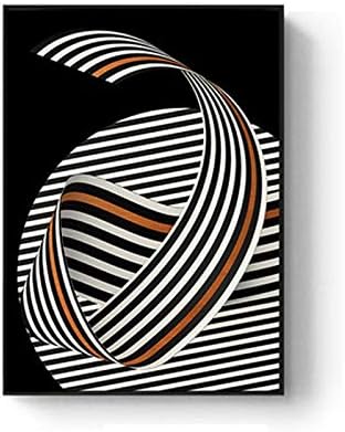 Студио за сликарство во платно, мурал минималистички стил, модерна минималистичка портокалова апстрактна линија за сликање црно -бело