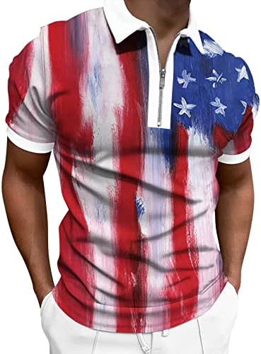 Машки обични американски кошули со американско знаме со патент голф Поло кошула лапел џемпери момчиња патриотски градиент патентирани