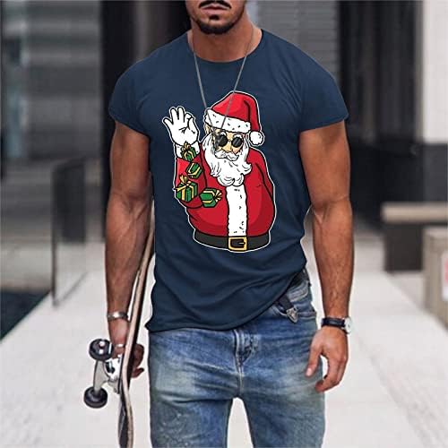 Xiloccer 2023 Менс мода за слободно време Спорт Зелен Божиќ памук Дигитално печатење со кратки ракави маички обични маици со маици