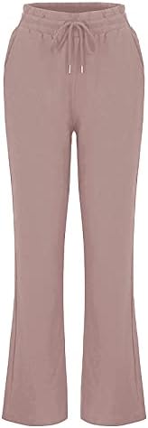 Lcziwo женски памучни постелнини панталони 2023 влечење на панталони со високи половини, права нога лабава вклопени панталони со џебови