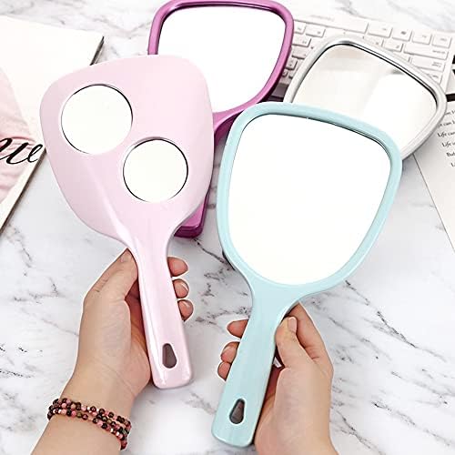 Десктоп за десктоп NZNB Desktop Mirror Mini Portable Portable Mirror со рачни рачни огледала за убавина Салон Vanity Mirror, Rose Red