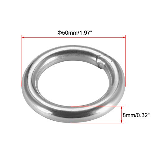 Uxcell 201 прстен од не'рѓосувачки челик O 50мм Надворешен дијаметар од 8мм дебелина заварени заварени тркалезни прстени 2 парчиња