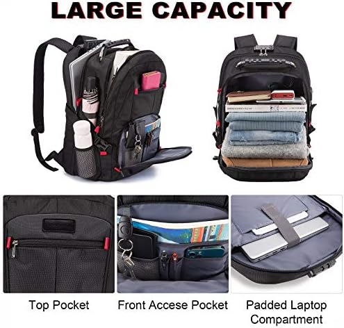 Lavevook Патувачки лаптоп ранец водоотпорен ранец против кражба со заклучување и USB порта за полнење голем компјутерски деловен ранец за мажи жени колеџ ранец