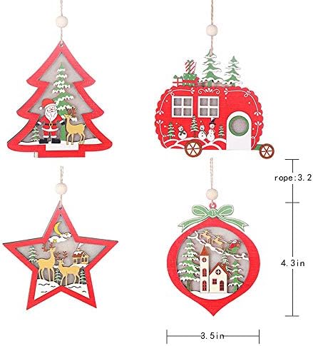 Cellyone 4 роман Божиќни приврзоци шупливи дрвени приврзоци, вклучувајќи креативни светла, дрвја од автомобили, петкратни украси на starвезди, Божиќни украси, Божиќна вн?