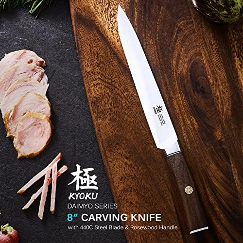 Кјоку Даимио Серија 7 Накири Нож + 8 Нож За Резба-Јапонски 440С Нерѓосувачки Челик - Рачка Од Розово Дрво