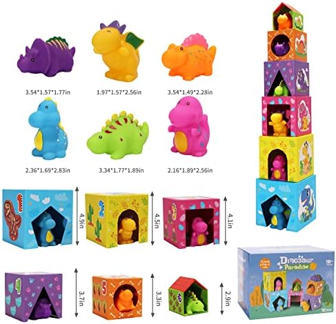 Играчки за Редење диносауруси За Мали Деца 1-3 Градежни Блокови За Бебиња Играчки За Доенчиња 6-12 12-18 Месеци Кутии За Гнездење