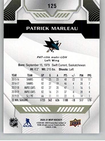 2020-21 Горна палуба МВП 125 Патрик Марлео Сан Хозе Ајкули НХЛ хокеј за тргување со картички