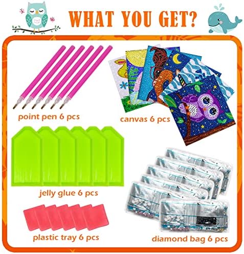 Labeol 6 парчиња 5D Diamond Sainting Kit for Kids Kit Chit Crystal Easy сликарство уметнички занаетчиски сет за дома 5D целосна вежба