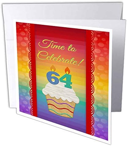 3drose cupcake, броеви свеќи, време, славете покана од 64 години - честитка, 6 x 6, сингл