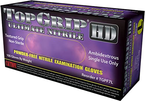 TopGrip HD 7 милји тешки црни нитрилни испити нараквици, еднократна употреба, кутија/1000, големи