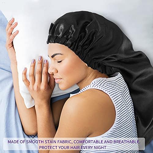 2 парчиња плетенка за плетенка за црни жени долга сатенска хауба за коса за спиење единечен слој, преклопено капаче за спиење
