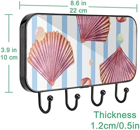 Море Школка Морски Живот Шема Печатење Палто Решетката Ѕид Монтирање, Влезот Палто Решетката со 4 Кука За Капут Шапка Чанта Облека Бања Влезот