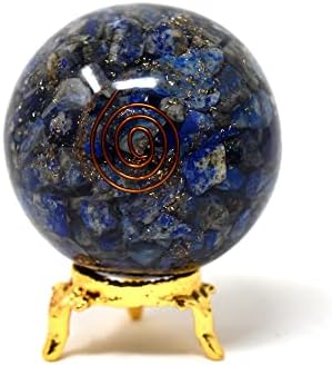 Аашита креации Лапс Лазули Оргон Сфера топка со држач - Природна врежана 50-60 мм