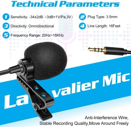 Професионална оценка лавалиер лапел микрофон за LG Velvet 5G UW компатибилен со iPhone телефон или блогирање на фотоапарати со блогирање