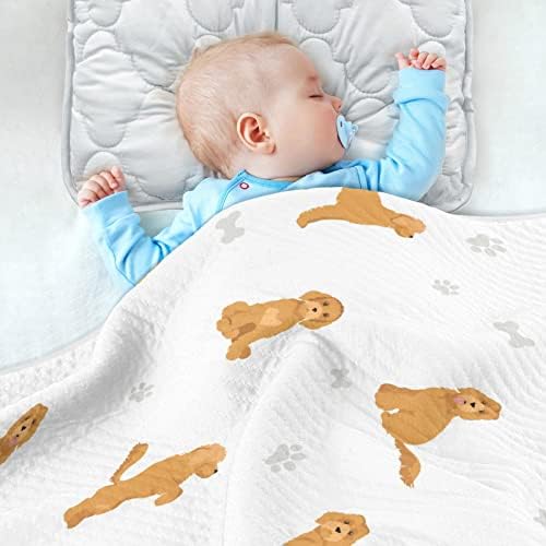 Swaddle Clabte Labradoodle Dog Памучно ќебе за новороденчиња, примање ќебе, лесен меко залепено ќебе за креветчето, шетач, расадници, кученце,