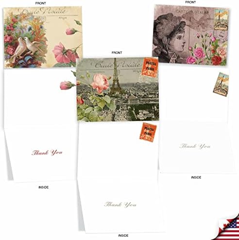 10 Благодарам картички за белешки со коверти 4 x 5,12 инчи, елегантна ‘париска разгледница’ канцелариски материјал во кој се наоѓаат Ајфеловата кула и прекрасната фр?