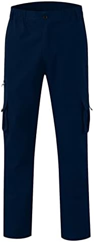 Панталони со карго за боб за мажи со цврста боја, обични повеќекратни џебови, панталони со фитнес панталони со директно тип, панталони