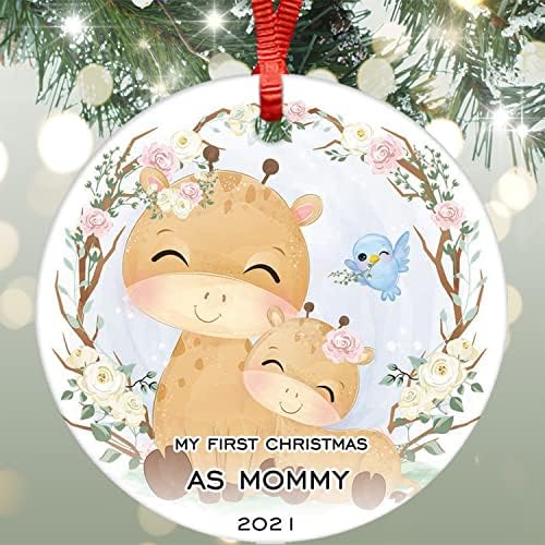 Арогелд мојот прв Божиќ како мама кружни керамички украси жирафа мама девојче Божиќ украс бебе украс за двојно еднострани украси