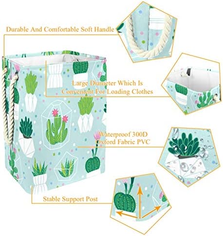 Перење Попречува Кактус Кактуси Зелени Растенија Шема Преклоплива Ленена Корпа За Складирање Алишта Со Рачки Држачи Што Се Одвојуваат Добро