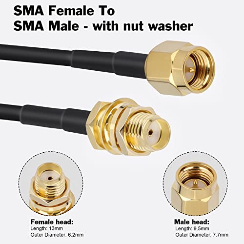 Кабел за антена Capchang SMA RG174 Coaxial Cable 10ft SMA женски до SMA MALE MALE BULKHEAD додаток на SMA на SMA/RPSMA комплет за адаптер