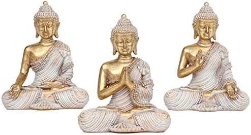 Статуа на Буда за домашен декор злато 4.3 '' сет на 3-мали статуи на Буда за зен декор-табела Духовен декор-буда декор за дневна соба-во затворен