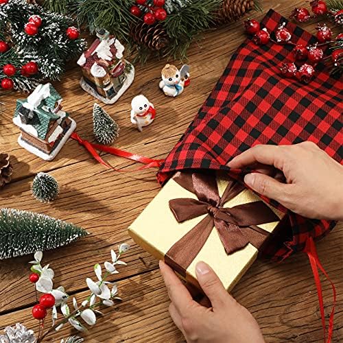 8 Парчиња Божиќни Карирани Торби За Влечење Ткаенини Торби За Подароци Божиќни Чорапи За Чување Вреќи За Чување Фаворизира