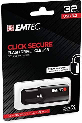 Emtec Кликнете Безбедна B120 USB 3.2 Флеш Диск 32 GB-енкрипција софтвер AES 256 - читање брзина 100 MB/s-Црна