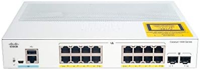 Cisco Catalyst 1000-16P-2G-L мрежен прекинувач, 16 Gigabit Ethernet POE+ пристаништа, буџет од 120W POE, 2 1G SFP порти за напојување, операција без вентилатори, подобрена ограничена
