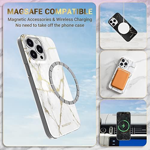 MagEasy Deluxe iPhone 14 Pro Случај Мермер 6.1 - Компатибилен Со MagSafe, Заштитни iPhone 14 Pro Случај За Жени, Shockproof TPU &засилувач; Издржлив