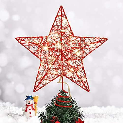Топер За Новогодишна Ѕвезда од 10 Инчи Со ЛЕД Светла, Топер За Новогодишна Елка Црвена, Најдобра Божиќна Декорација